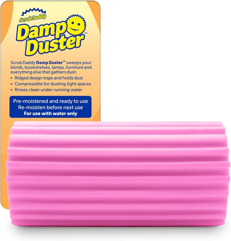 Scrub Daddy Damp Duster, Multipurpose Dusters for Cleaning - Wooden & Venetian Blind Cleaner Tool, Ridged Wet Dust Sponge for Skirting Board, Radiator, Blinds & Mirrors, Home Cleaning Products, Pink - Image 1